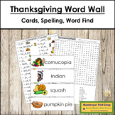 Thanksgiving Word Wall Cards, Spelling Lists & Word Find