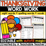 Editable Thanksgiving Spelling Activities Worksheet for An