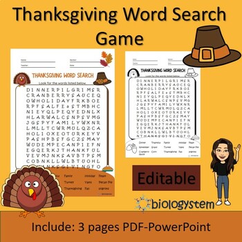 Thanksgiving Word search Game-Worksheet by biologystem | TPT