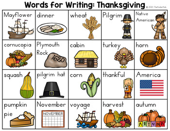 Thanksgiving Words List - Writing Center by The Kinder Kids | TpT