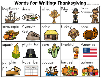 Preview of Thanksgiving Words List - Writing Center
