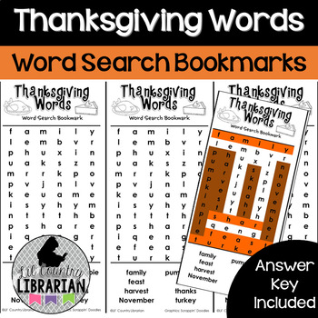 Preview of Thanksgiving Words Word Search Bookmarks for Fall Classroom or Library Fun