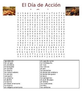 Preview of Thanksgiving Word Search (Spanish)