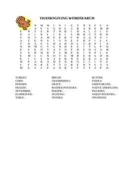 Preview of Thanksgiving Wordsearch and Maze Fun Kids' Activities