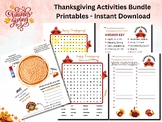 Thanksgiving Worksheet Bundle - Word Hunt, Word Search, Pu