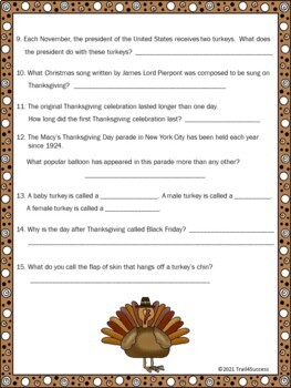 Thanksgiving Worksheets Wacky Facts Webquest Internet Scavenger Hunt ...