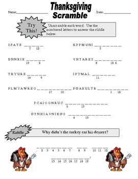 Thanksgiving Worksheets#2 by TchrBrowne | Teachers Pay Teachers