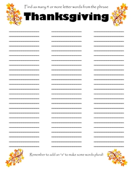 Thanksgiving Worksheets#2 by TchrBrowne | Teachers Pay Teachers