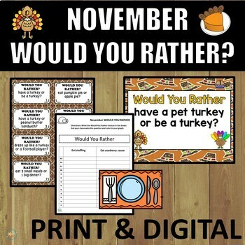 Preview of Thanksgiving Would You Rather Questions and Activities