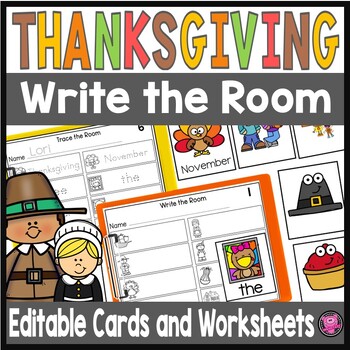 Preview of Thanksgiving Write the Room EDITABLE - November Fall Writing Activities 