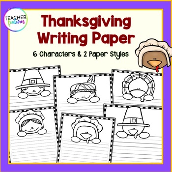 Preview of THANKSGIVING Blank Lined WRITING CENTER PAPER Dotted Kinder 1st 2nd Grade