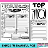 Thanksgiving Writing Activity : Top Ten List : Things I Am