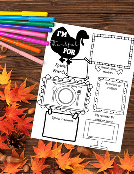 Preview of Thanksgiving Writing Activity What I'm Thankful For Gratitude Worksheet Activity