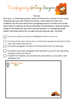 Preview of Thanksgiving Writing Assignment