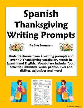 Preview of Spanish Thanksgiving Vocabulary Writing Assignment - 2 Writing Prompts
