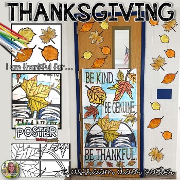 Preview of Thanksgiving Writing, Autumn Collaborative Classroom Door Poster, Fall Theme