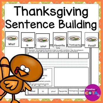 Preview of Occupational Therapy Thanksgiving Scrambled Build a Sentence Writing Activities