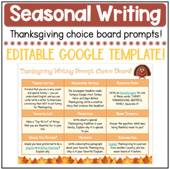 Preview of Thanksgiving Writing Choice Board (DIGITAL & Print!)