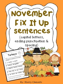 Preview of Thanksgiving Writing | November Fix It Up Sentences | Capitalization Punctuation