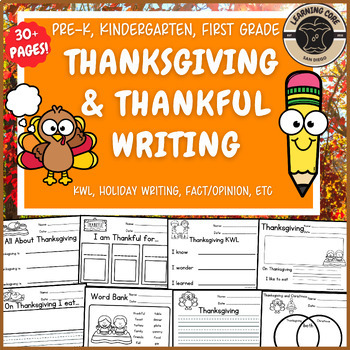 Preview of Thanksgiving Writing November Thankful Prompts PreK Kindergarten First Grade TK