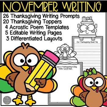 Thanksgiving Writing November Writing Prompts | Editable Options