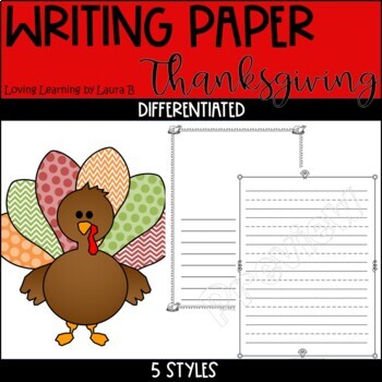 Preview of Thanksgiving Writing Paper Differentiated Printable and Digital
