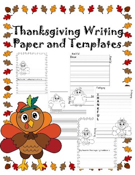 Preview of Thanksgiving Writing Paper and Templates