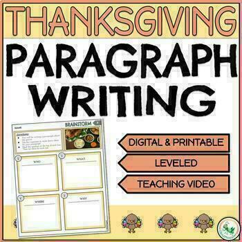 Preview of Thanksgiving Writing Paragraph Prompts with Scaffolded Activities