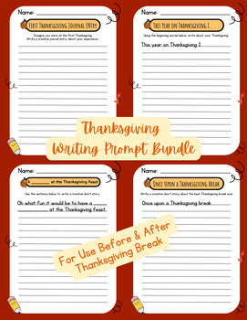 Preview of Thanksgiving Writing Prompt Bundle Use Before or After Break ELA Printable FUN!