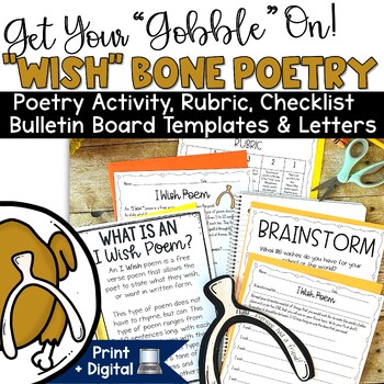 Preview of Thanksgiving Writing Prompt Craft Activity I Wish Poetry November Bulletin Board