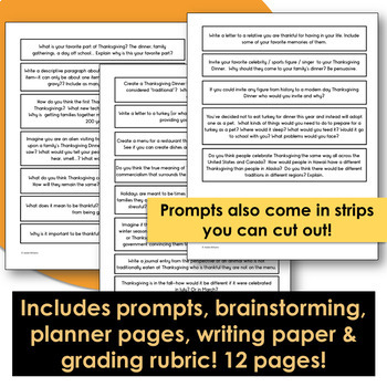 Thanksgiving Writing Prompts, Planning Pages & Rubric (US & CDN ...