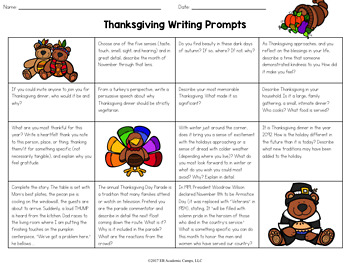 thanksgiving assignment for middle school