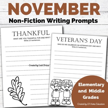 Thanksgiving Writing Prompts | November by LB Home Education | TPT