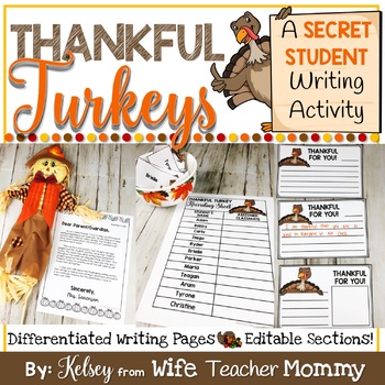 Preview of Thanksgiving Writing Prompts | Secret Student Activities Thankful Turkey