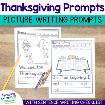 Preview of Thanksgiving Writing Prompts with Pictures and Sentence Starters