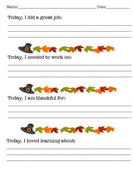 Preview of Thanksgiving Writing Reflections