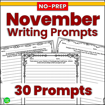 Thanksgiving Writing Prompts NO-PREP by Growing Grade by Grade | TPT