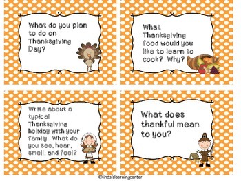 Thanksgiving Writing Task Cards by Linda's Learning Center | TpT