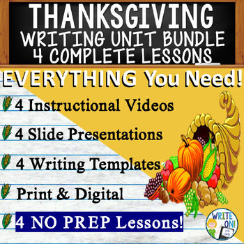 Preview of Thanksgiving - 4 Essay Writing Prompts, Graphic Organizers, Rubrics, Templates