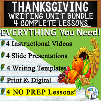 Preview of Thanksgiving Writing Unit - 4 Essay Activities, Graphic Organizers, Quizzes