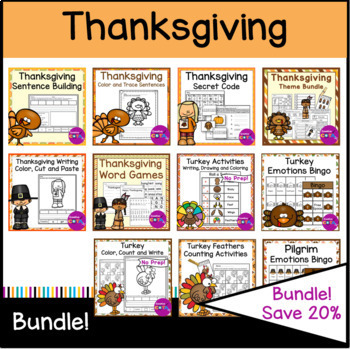 Preview of Occupational Therapy Thanksgiving Writing and Math Activities Bundle