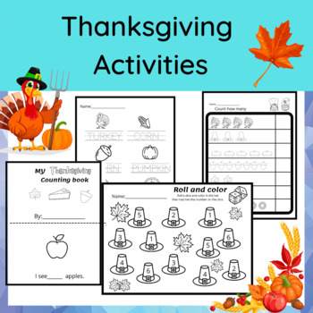 Preview of Thanksgiving activity worksheets: Including math, writing, and more.