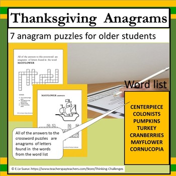 Thanksgiving anagrams by Thinking Challenges Teachers Pay Teachers