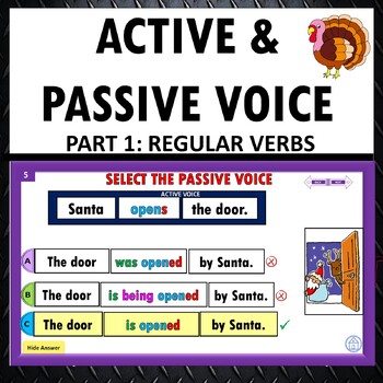 Preview of Thanksgiving Active and Passive Voice PowerPoint Digital Game  | Verb Voice
