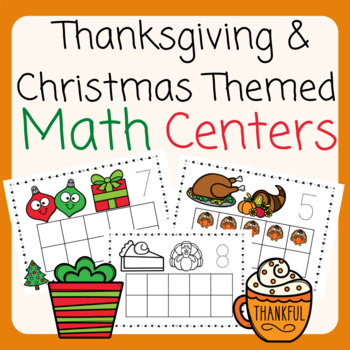 Preview of Thanksgiving and Christmas Counting Mats | Ten Frames | Math Center | BUNDLE