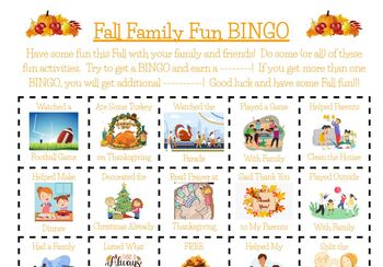 Preview of Thanksgiving and Fall Family Fun Bingo and Prayer