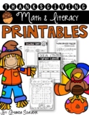 Thanksgiving and Fall Math and Literacy Printables- No PREP