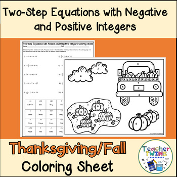 Preview of Thanksgiving and Fall Two-step Equations Math Coloring Sheet