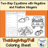 Thanksgiving and Fall Two-step Equations Math Coloring Sheet