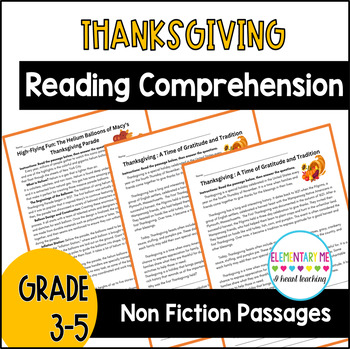 Preview of Thanksgiving and Parade Reading Comprehension Grade 3 - 5